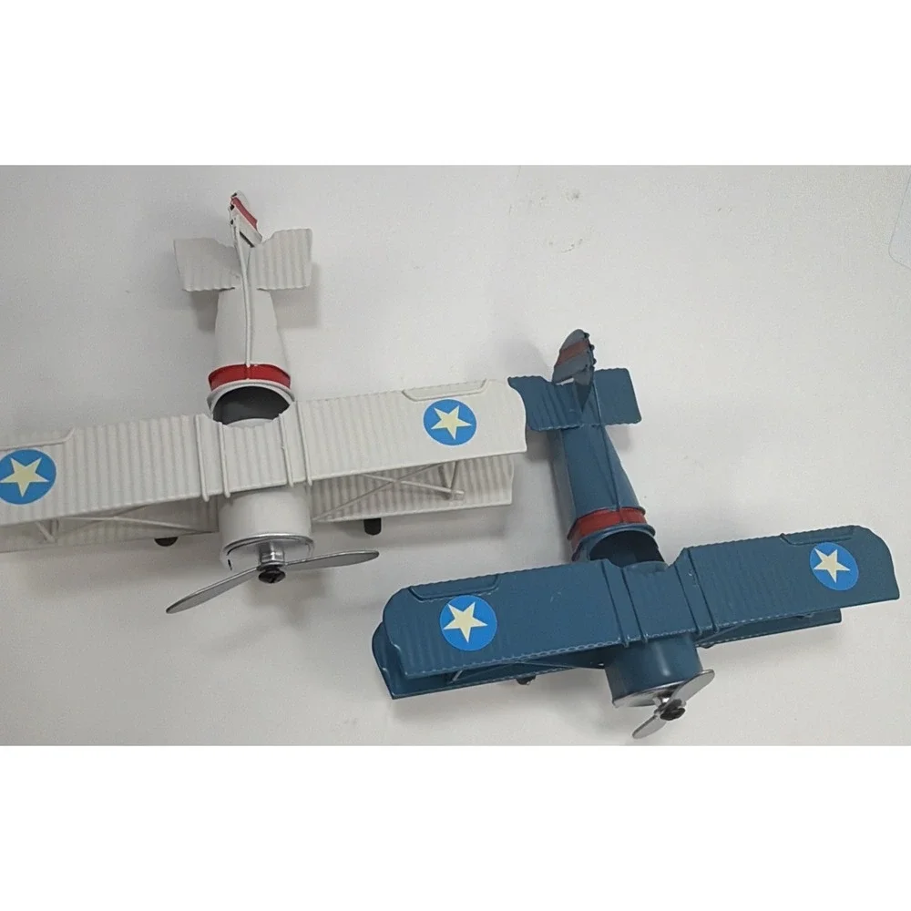 2 - Vintage Metal Biplane Airplane Model Retro Iron Aircraft Desktop Decor 6.5